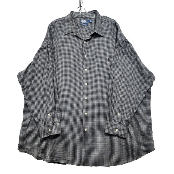 Polo Ralph Lauren Shirt Mens 3XB Black White Chekcer 100% Cotton Black Pony Vtg - Picture 2 of 16